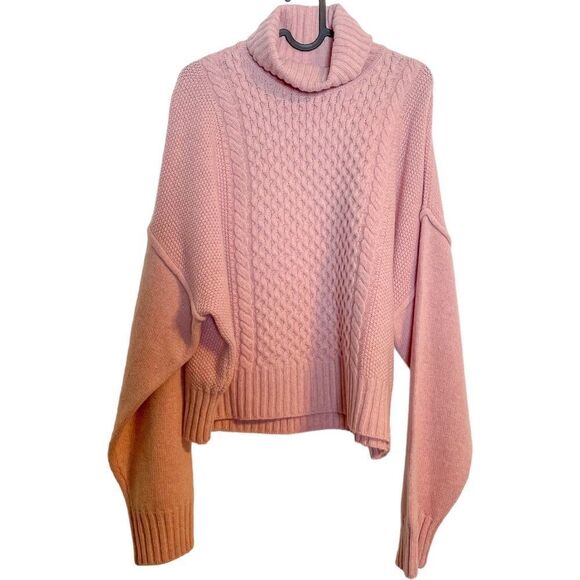 ATM Wool Cable Knit Turtleneck Sweater Blush Pink - Picture 5 of 10